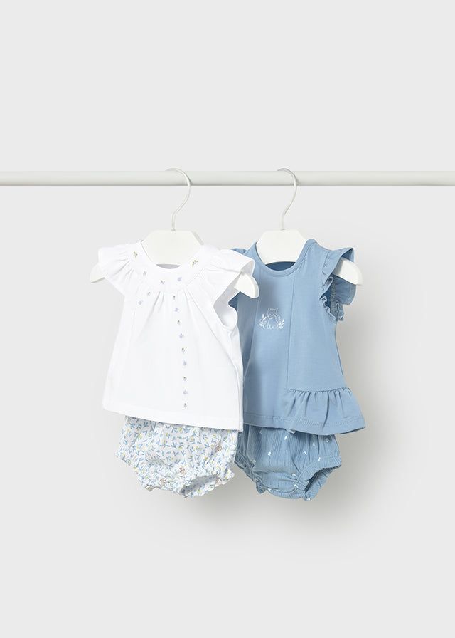 Conjunto 4 piezas camiseta y cubrepañal bebé