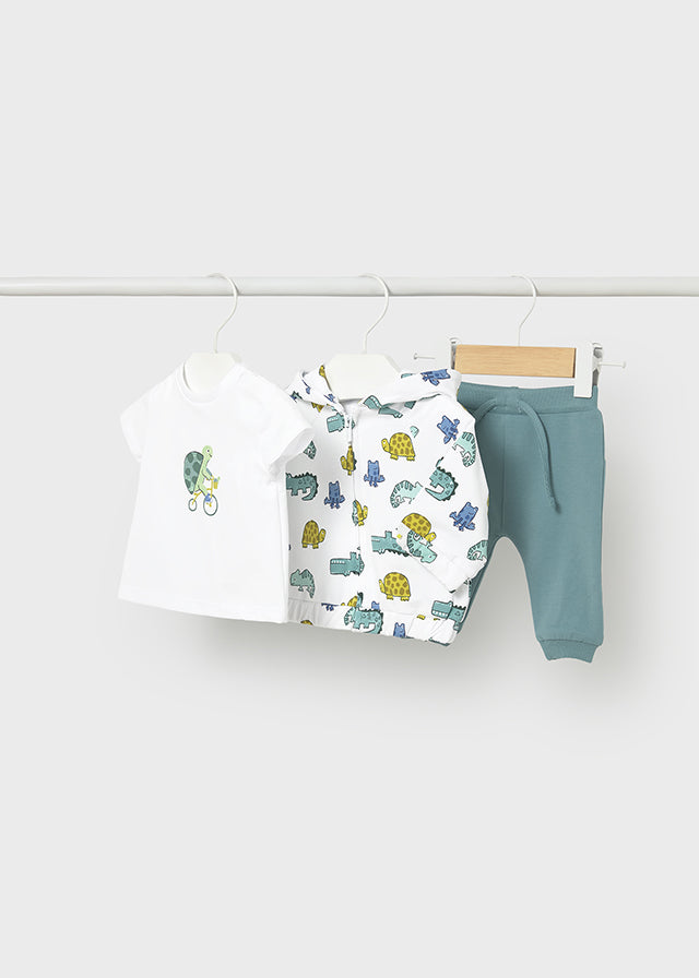 Conjunto bebé de 3 piezas con camiseta, chaqueta y pantalón