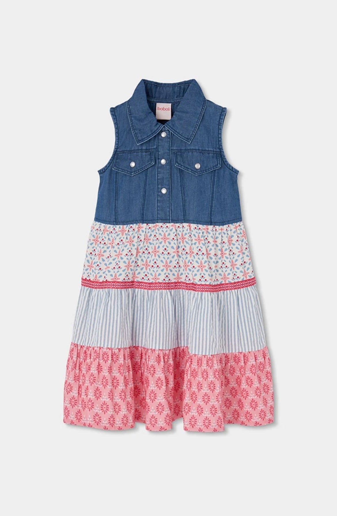 Vestido denim combinado de niña