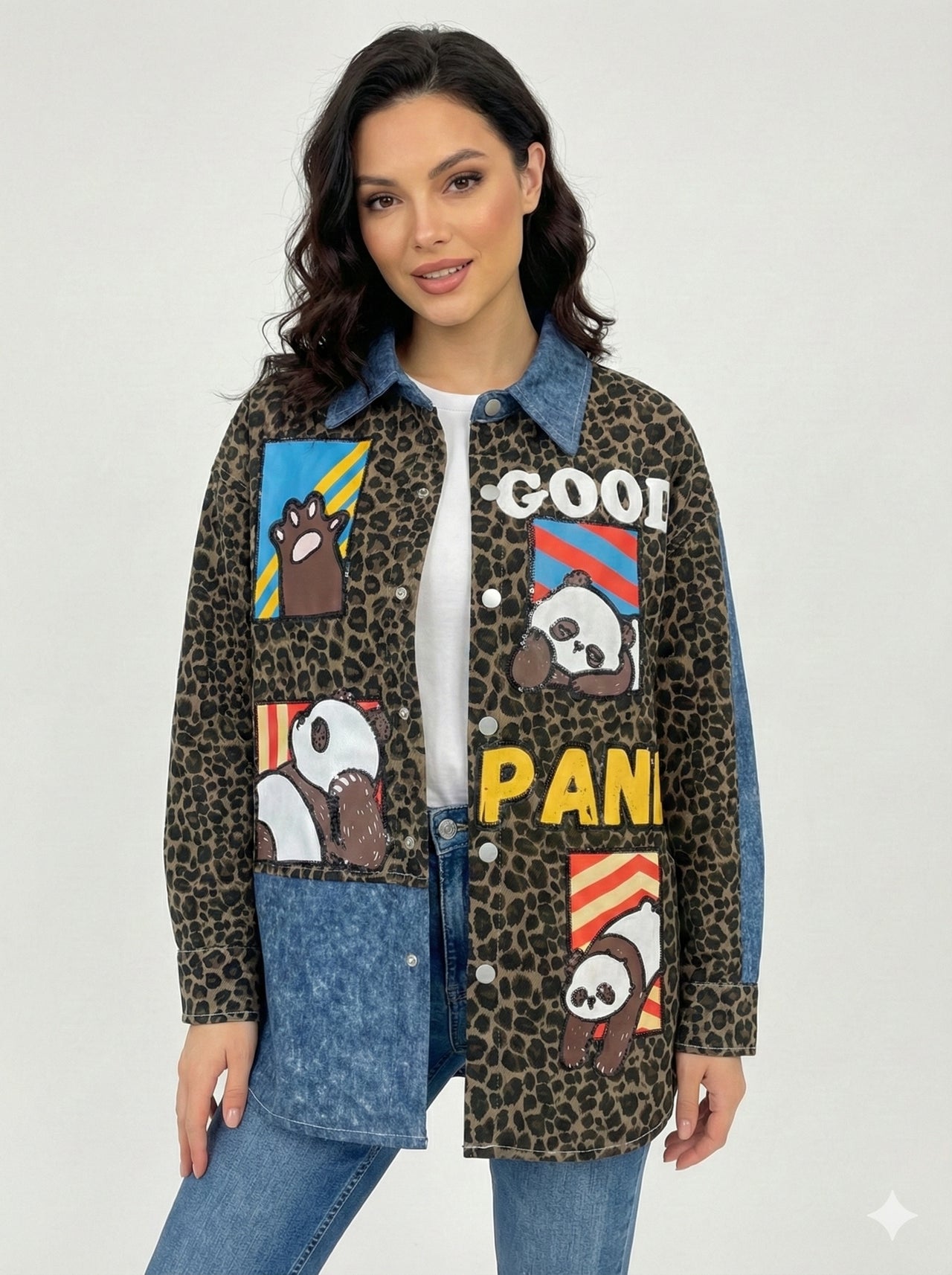 Cazadora vaquera parches animal print Oso