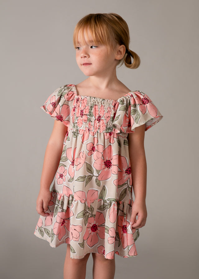 Vestido efecto lino estampado