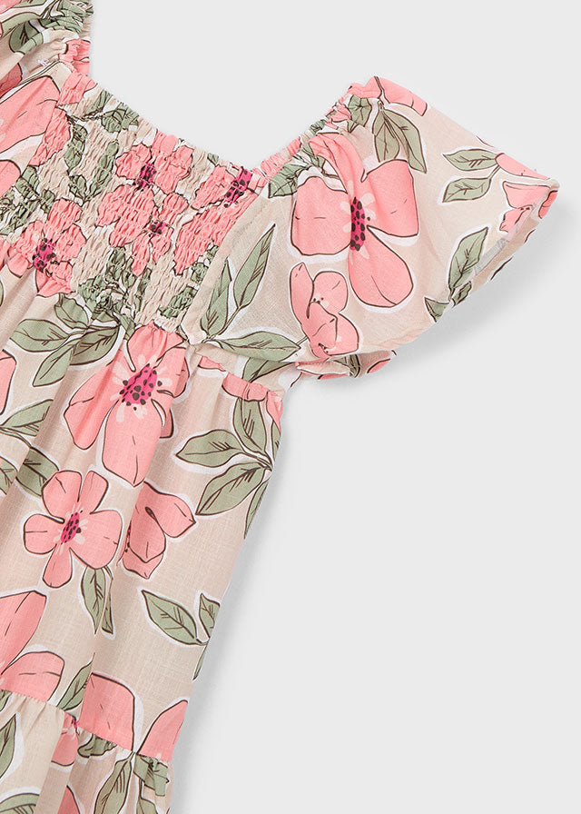 Vestido efecto lino estampado
