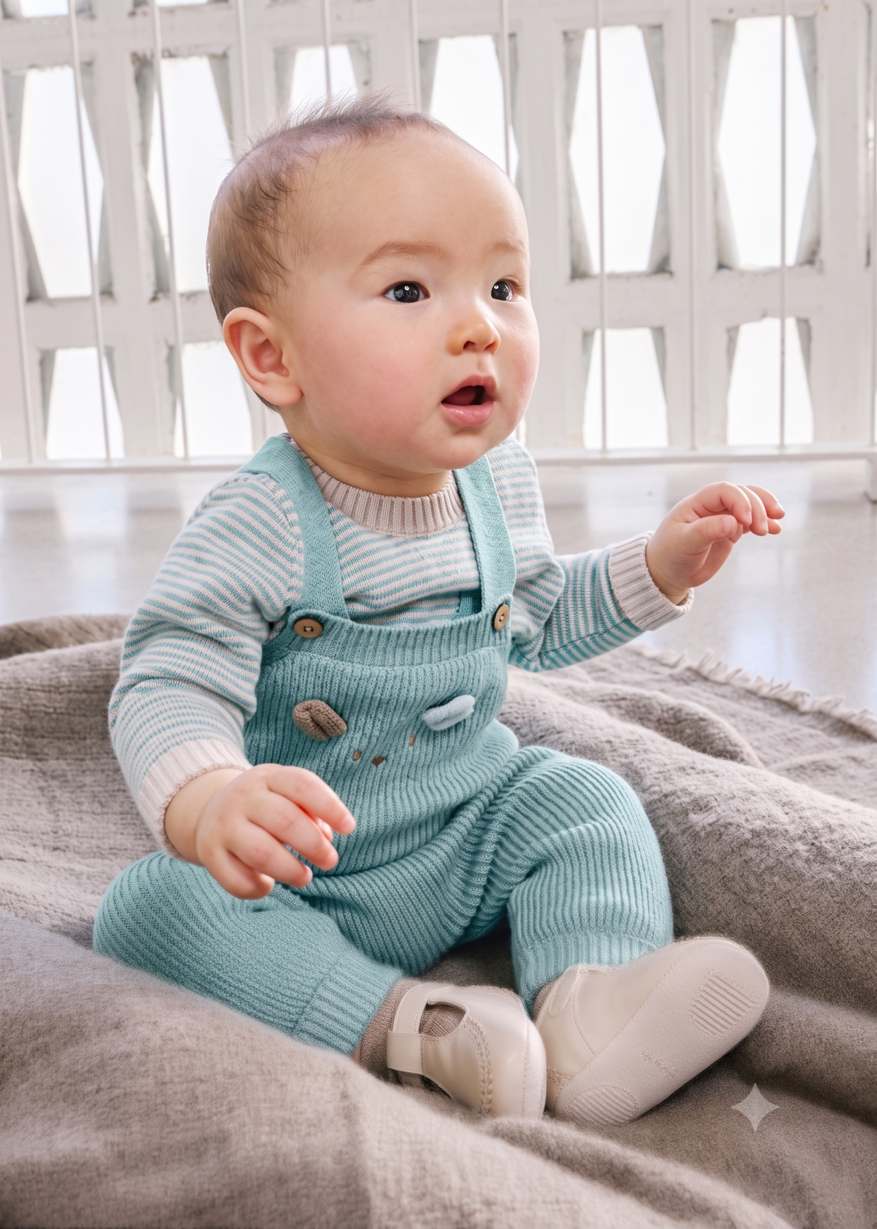 Conjunto peto y camiseta tricot bebé niño.