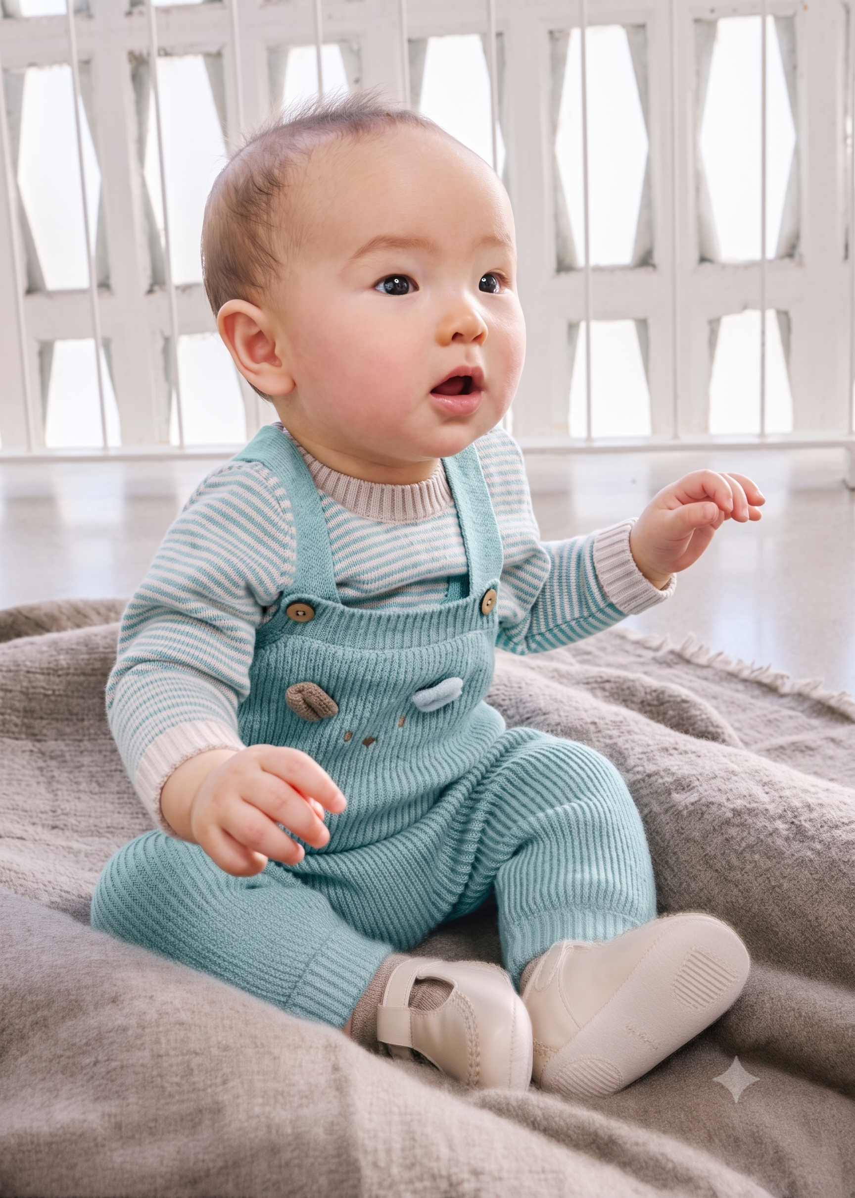 Conjunto peto y camiseta tricot bebé niño.