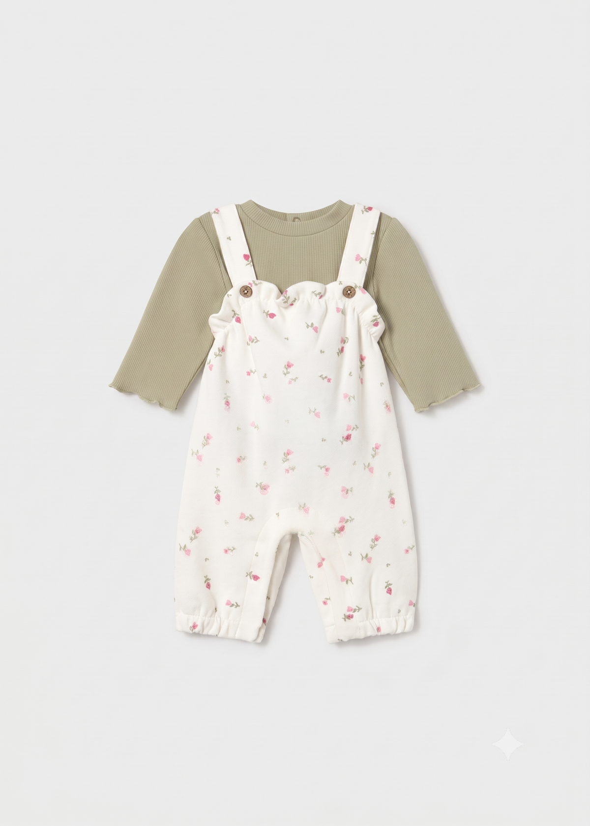 Conjunto peto estampado con camiseta canalé bebé niña