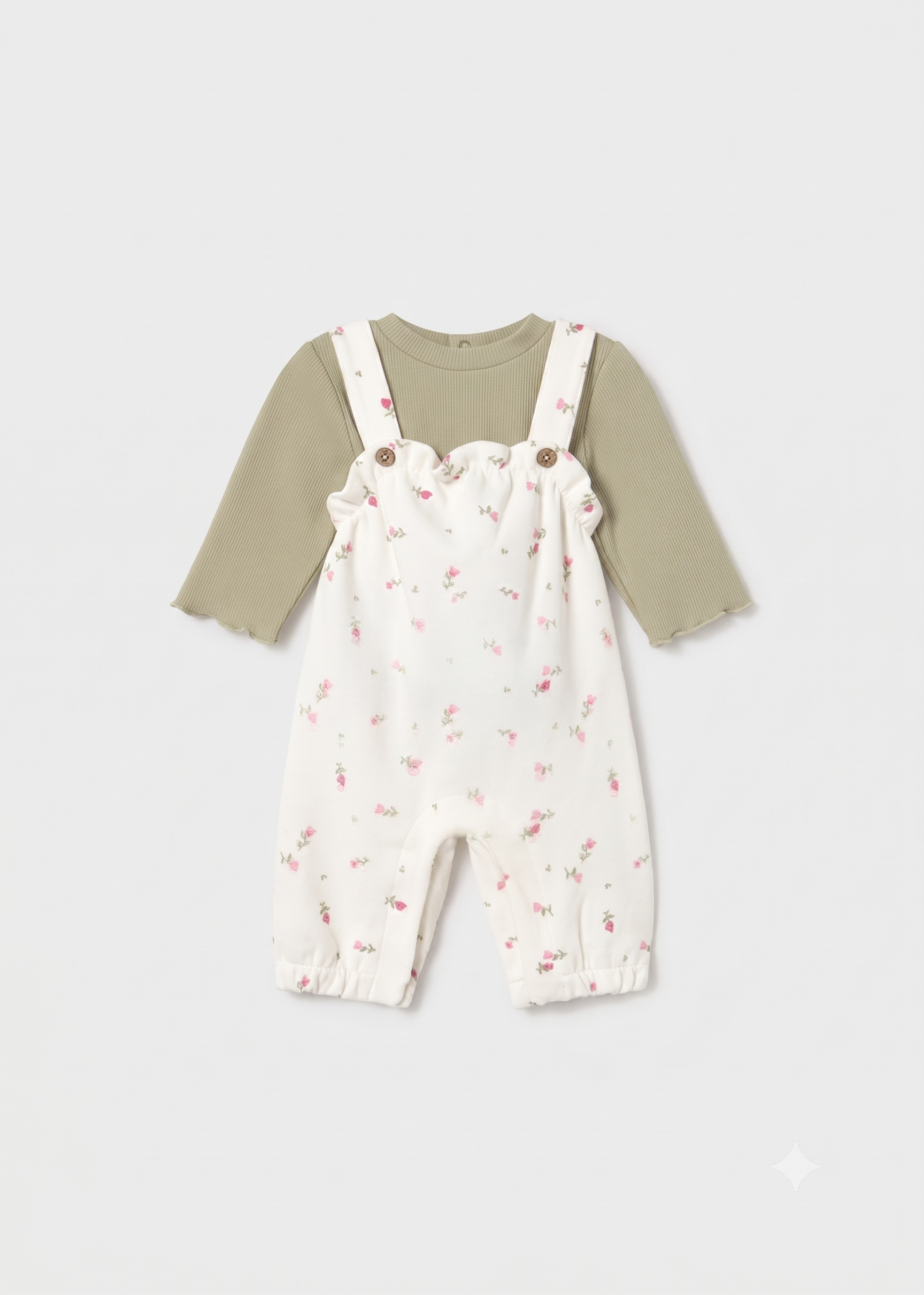 Conjunto peto estampado con camiseta canalé bebé niña