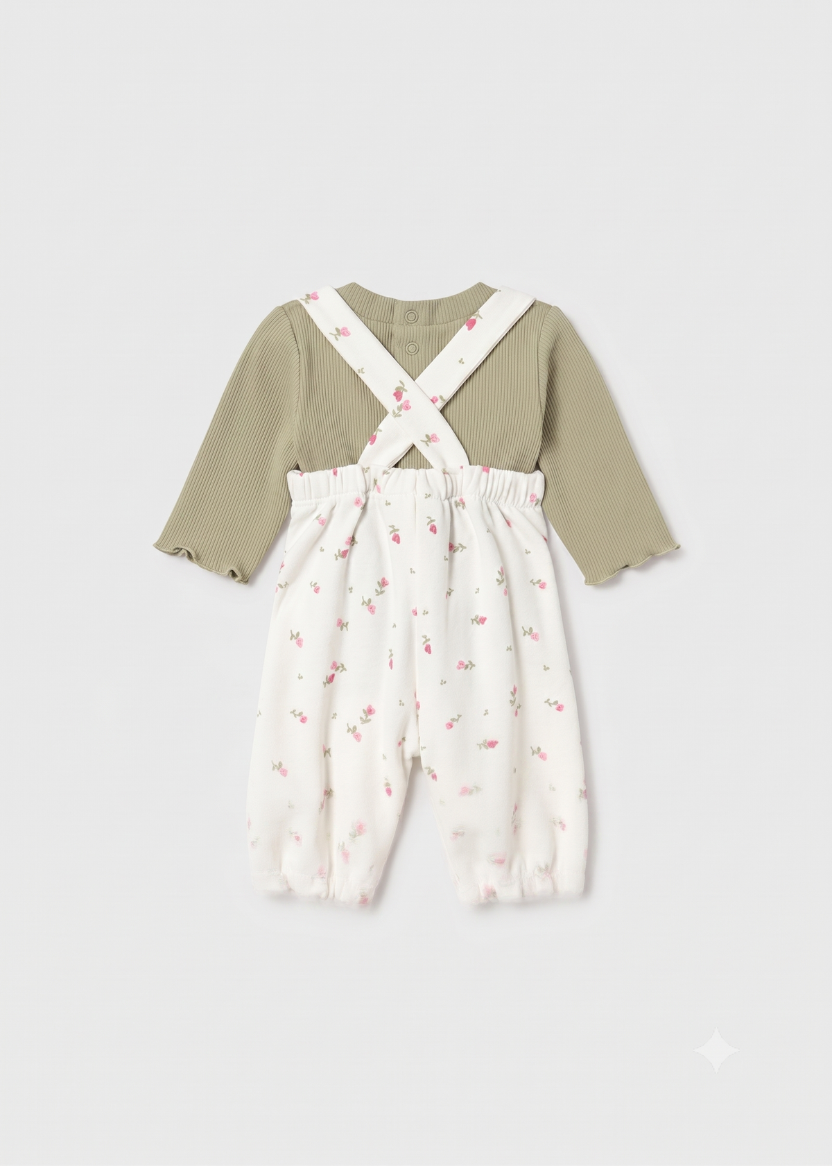 Conjunto peto estampado con camiseta canalé bebé niña