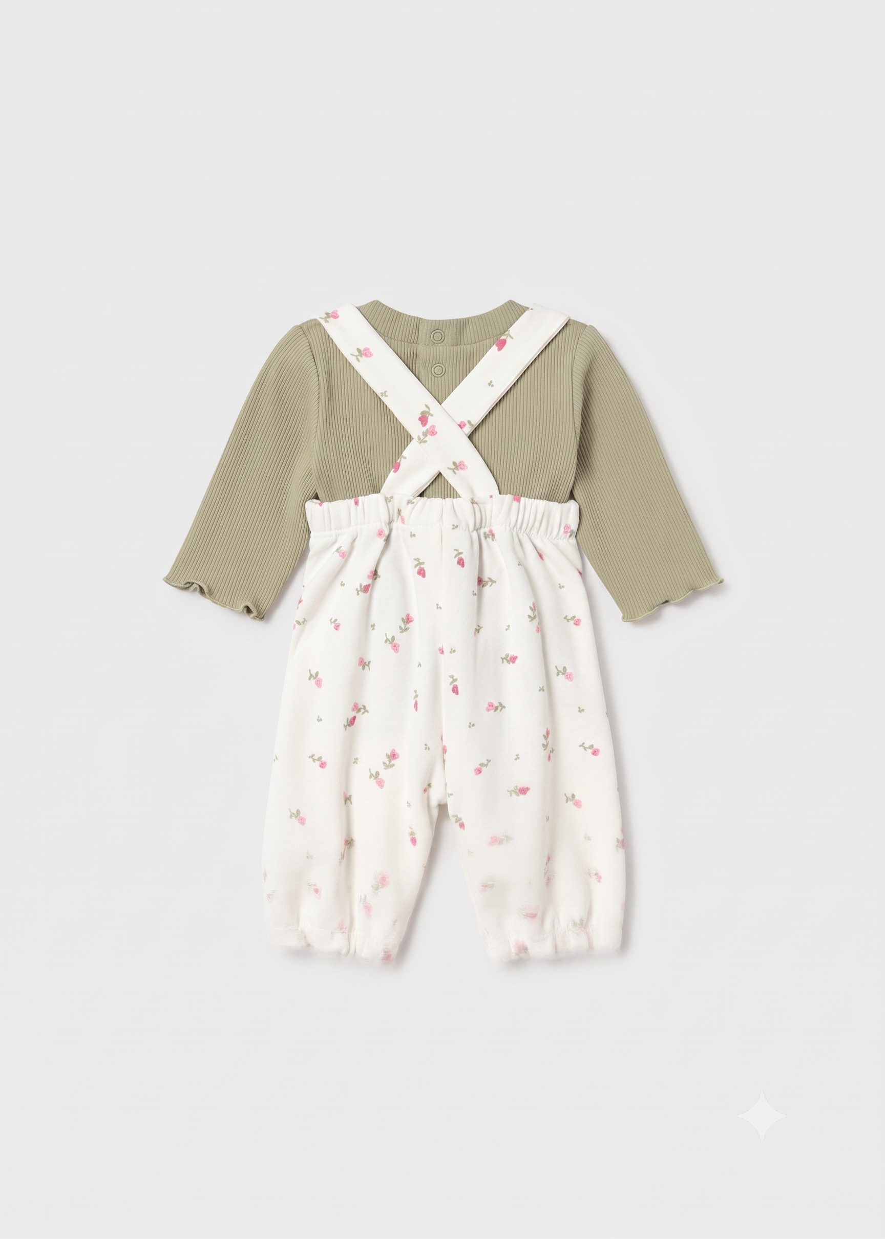 Conjunto peto estampado con camiseta canalé bebé niña