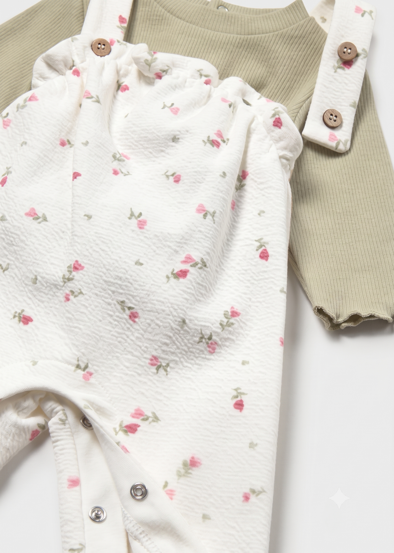 Conjunto peto estampado con camiseta canalé bebé niña