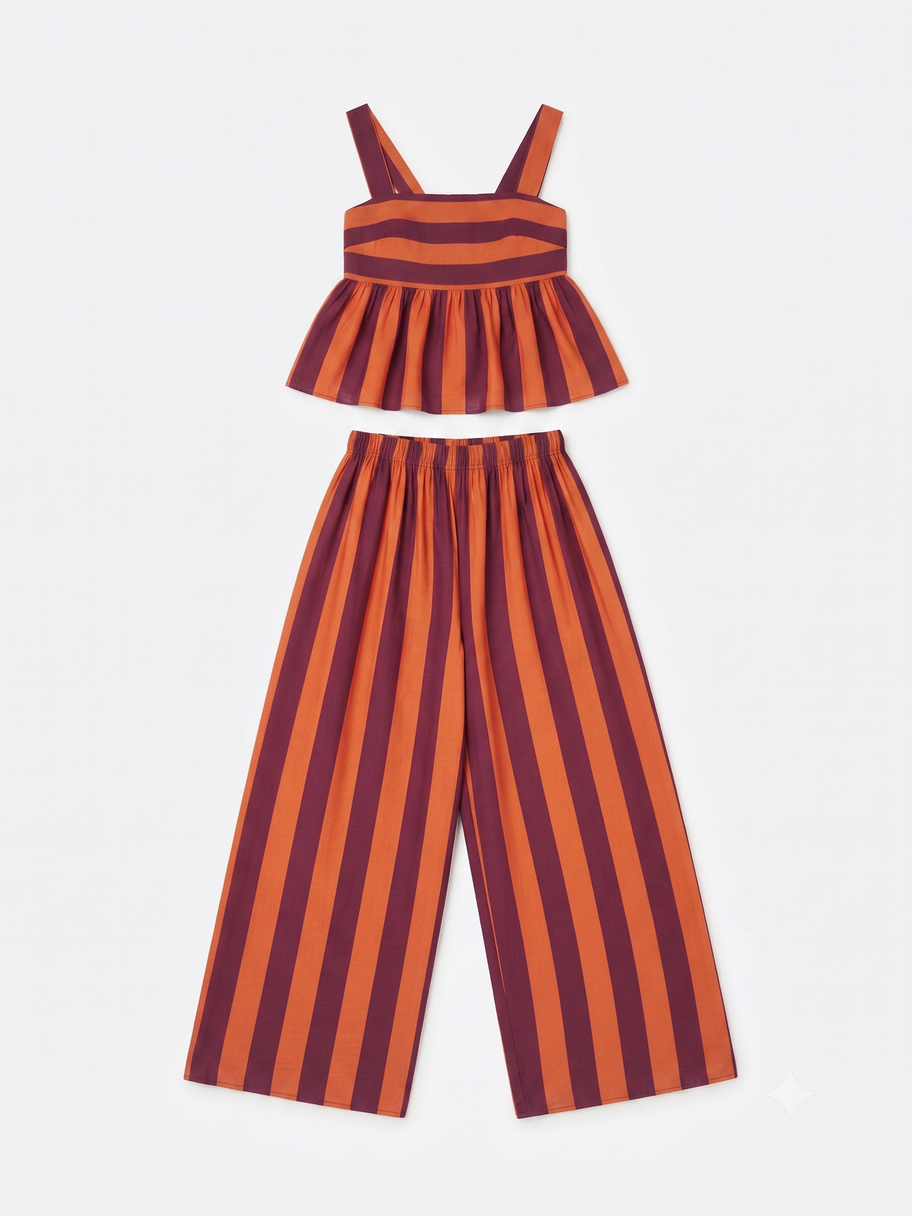 Conjunto top y pantalón rayas fluido, chica.