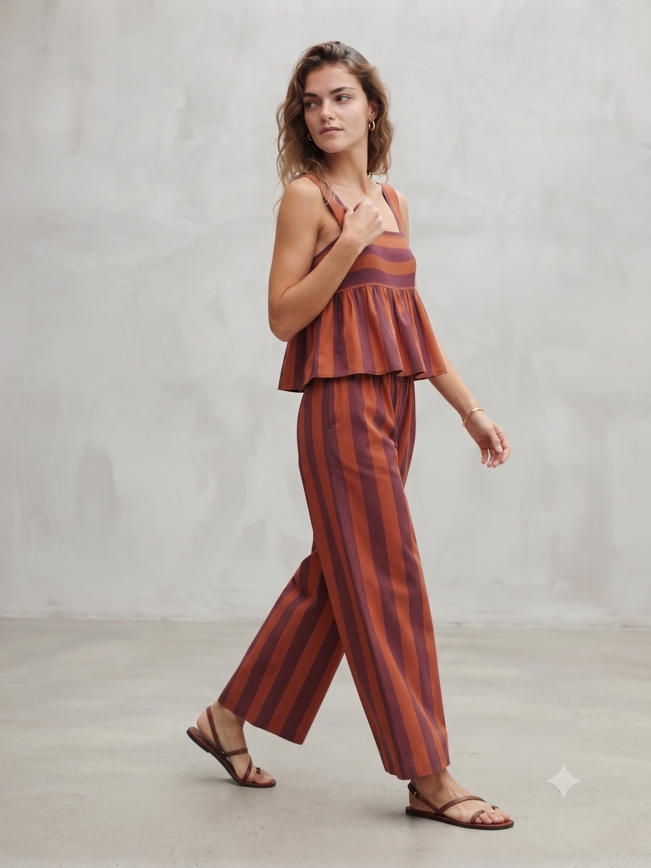 Conjunto top y pantalón rayas fluido, chica.