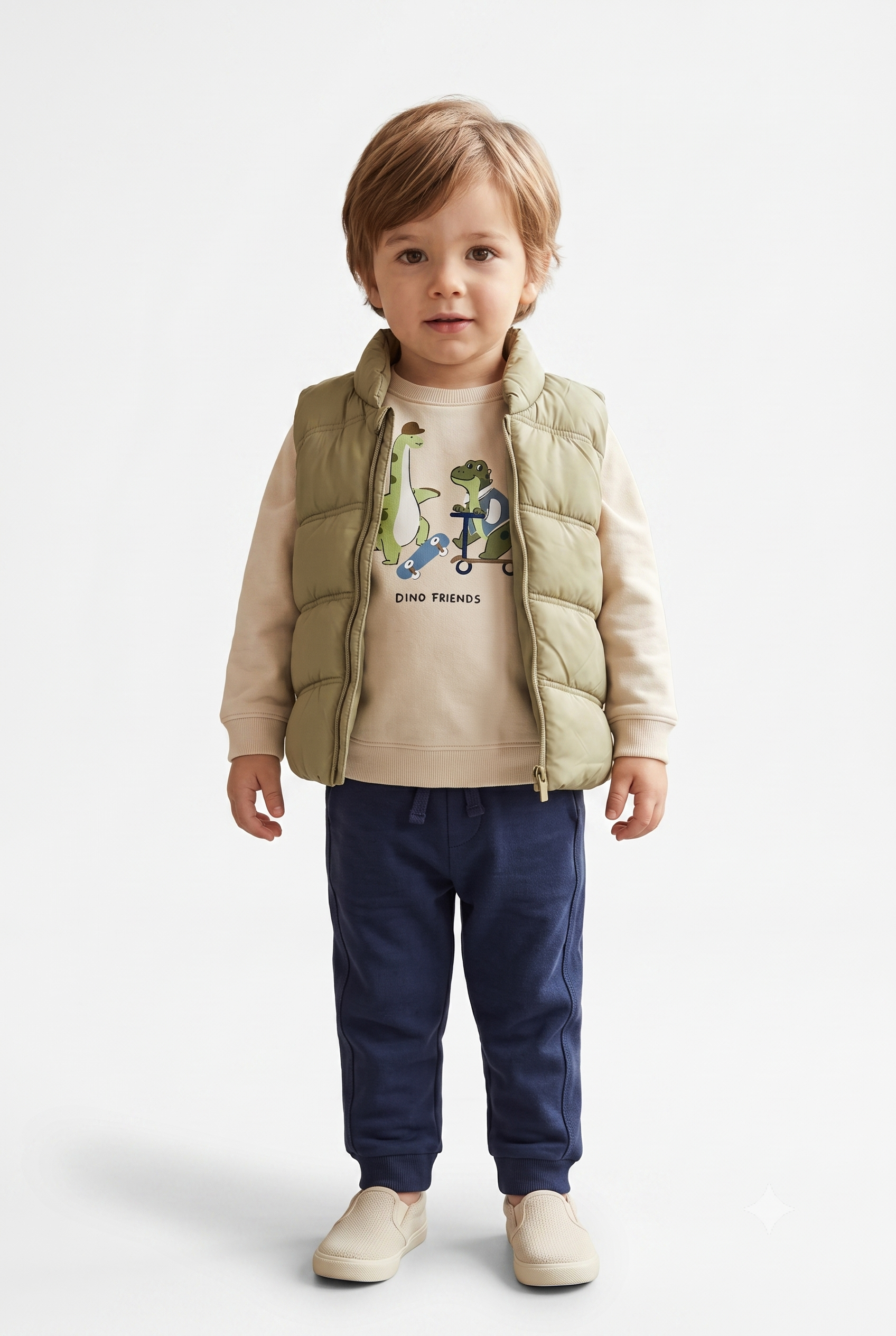 Conjunto Pantalón sudadera y chaleco con dinosaurios