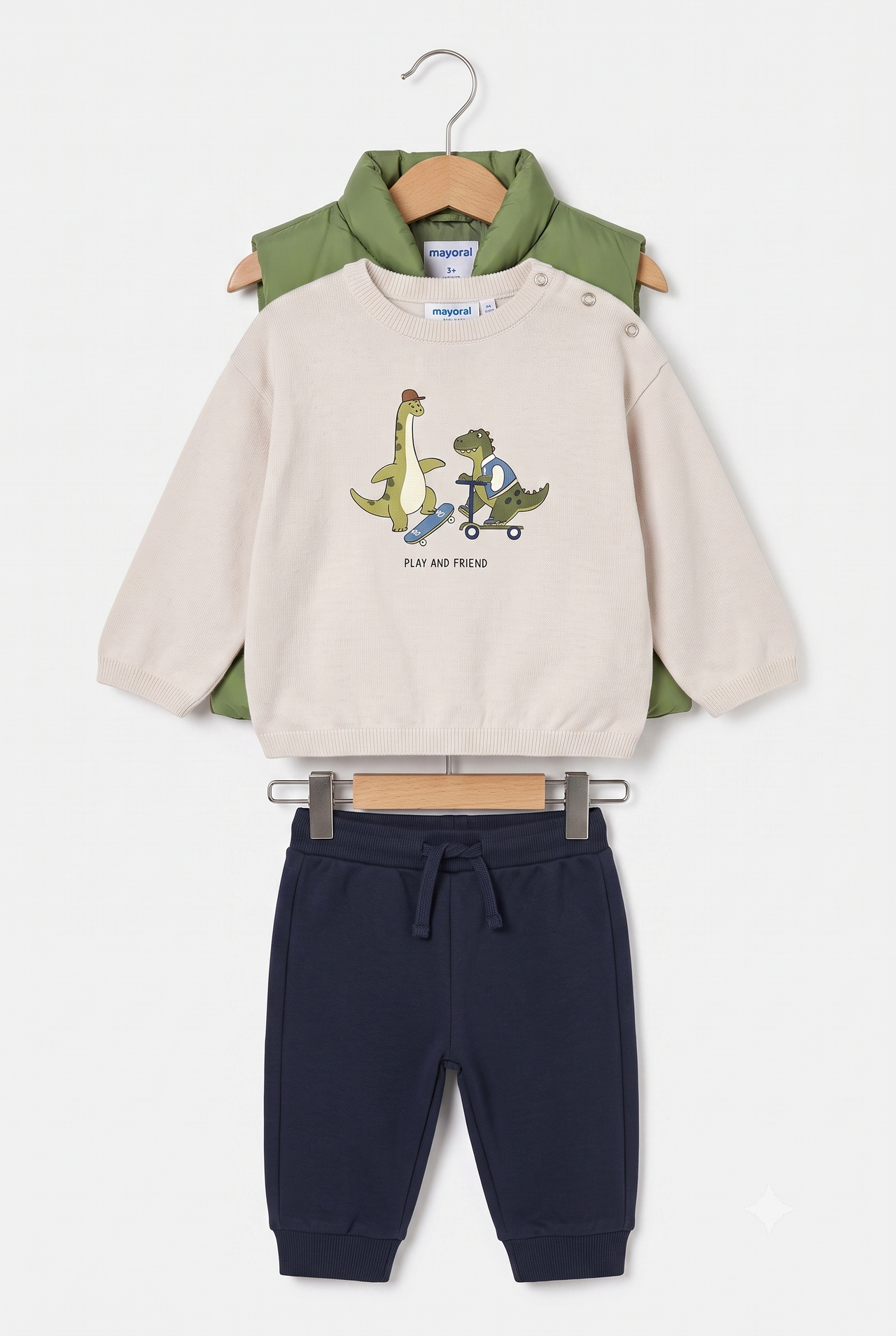 Conjunto Pantalón sudadera y chaleco con dinosaurios