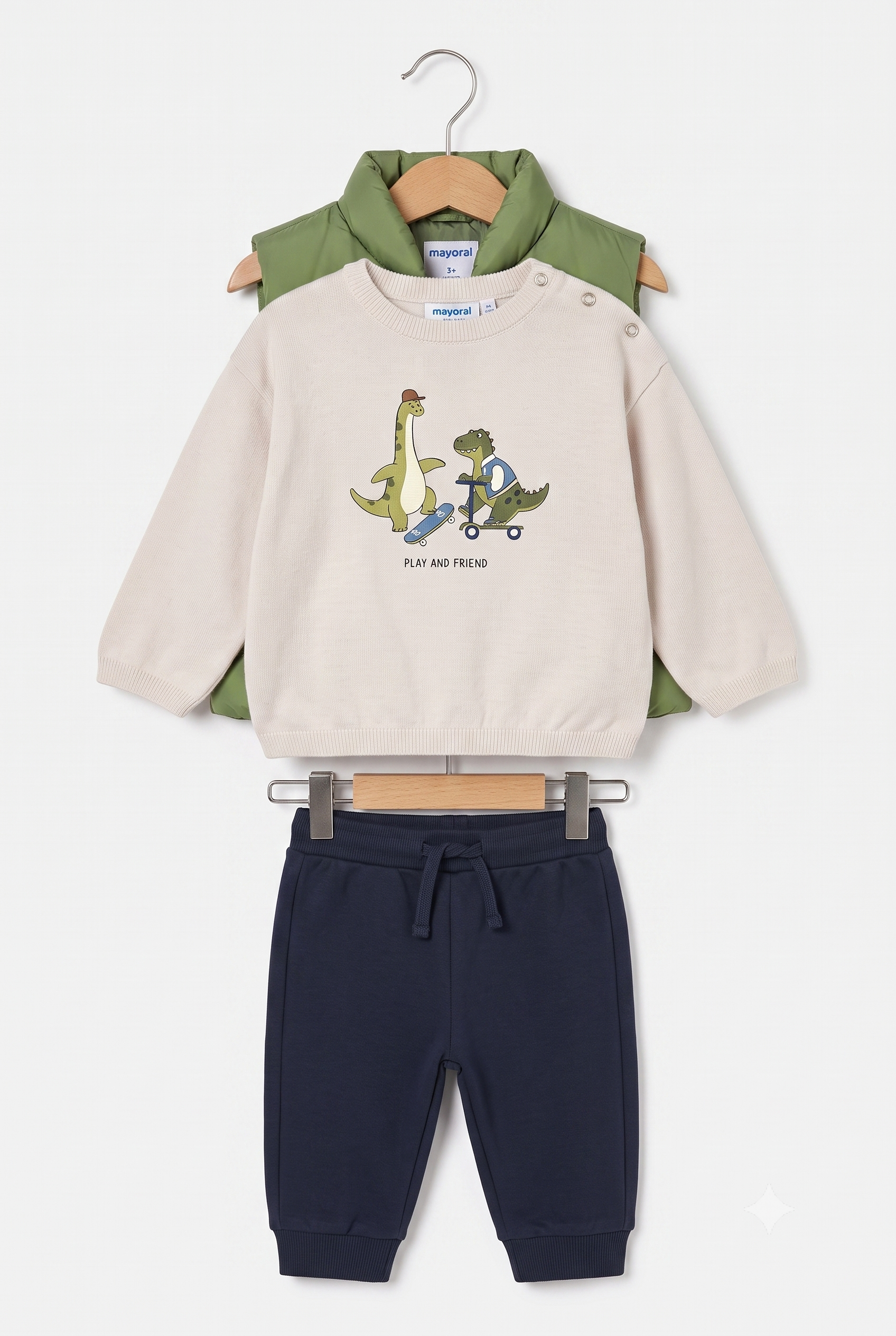 Conjunto Pantalón sudadera y chaleco con dinosaurios