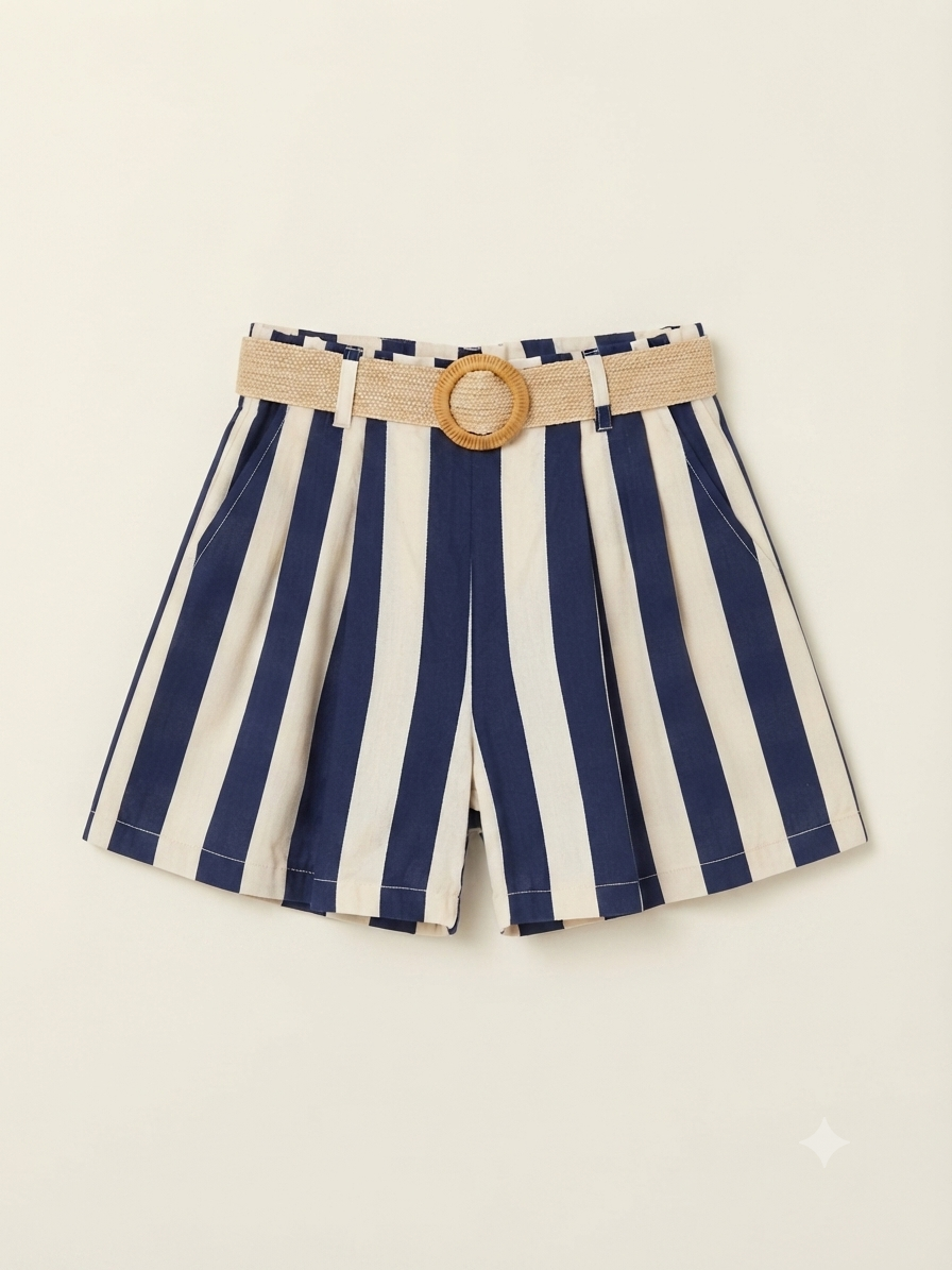 Short fluido rayas con cinturón