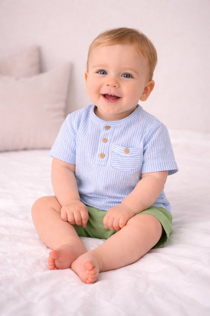 Conjunto bebé camisa rayas y bombacho Pisa