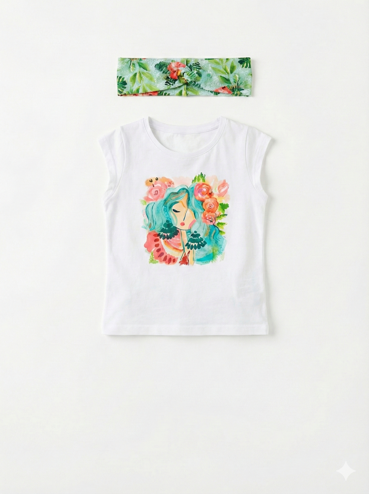 Camiseta Manga Corta y Diadema Niña