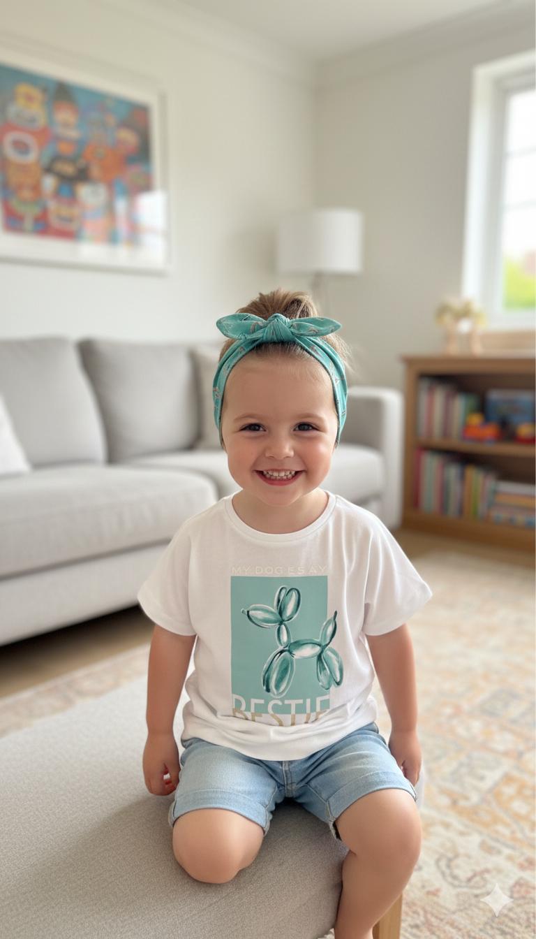 Camiseta Manga Corta y Diadema Niña