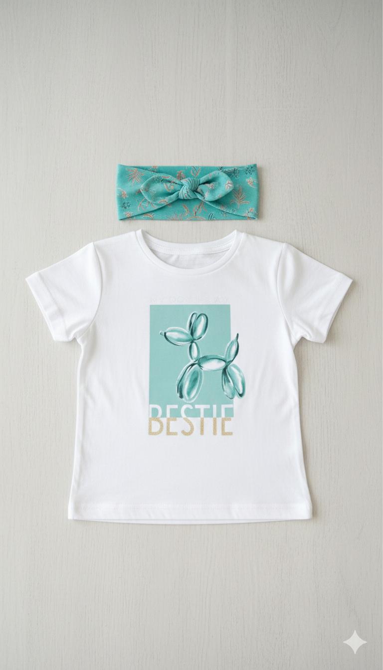 Camiseta Manga Corta y Diadema Niña