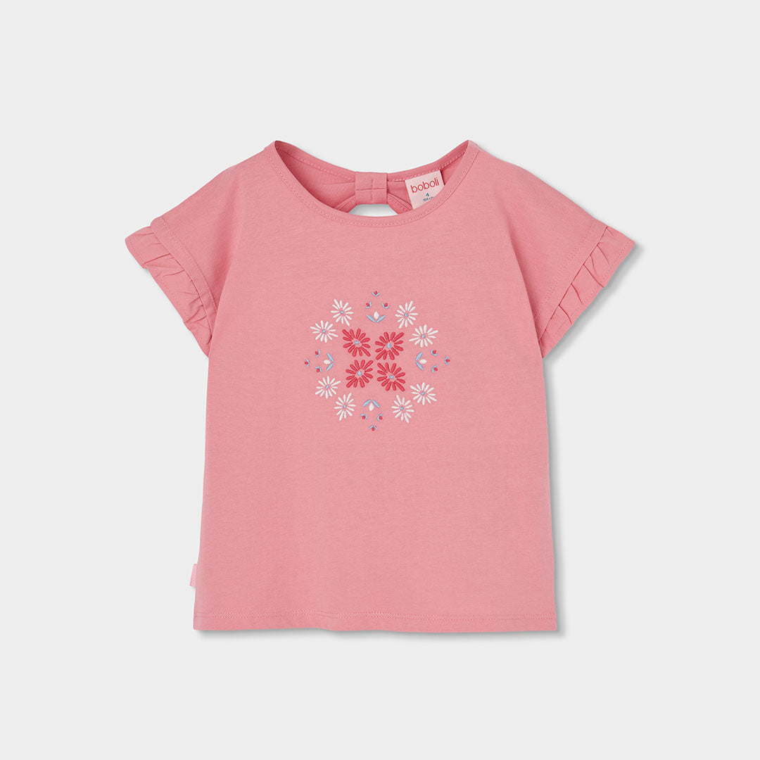 Camiseta manga corta niña algodón en rosa