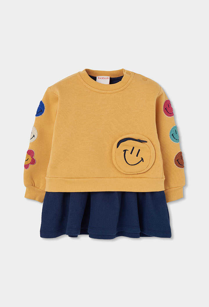 Vestido felpa combinado de niña