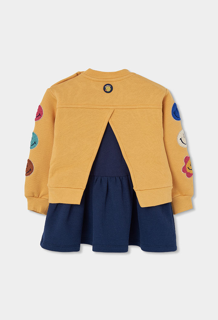 Vestido felpa combinado de niña