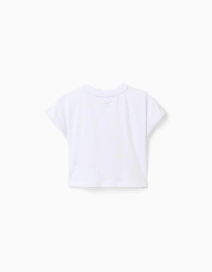 Camiseta corta con detalle de flores en lentejuelas