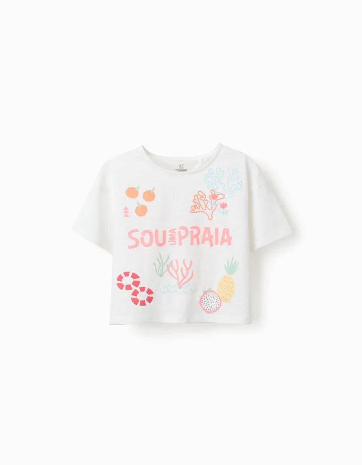 Camiseta manga corta con estampado niña