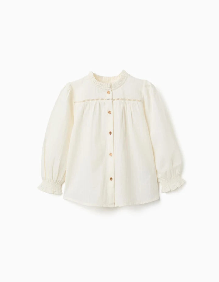 Camisa de manga larga de tejido dobby, niña.