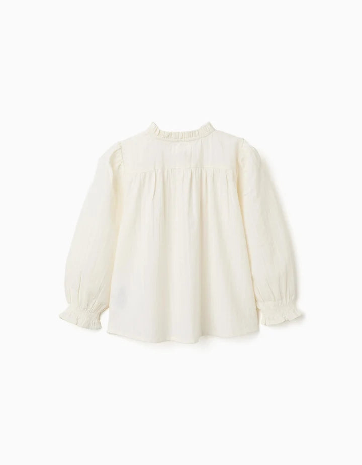 Camisa de manga larga de tejido dobby, niña.