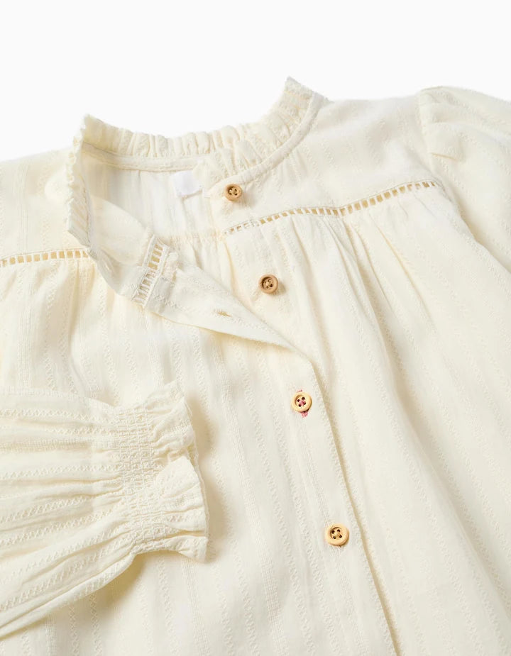 Camisa de manga larga de tejido dobby, niña.