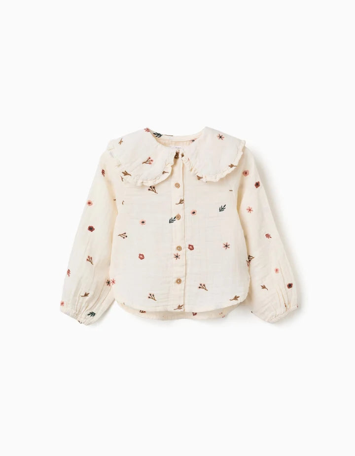 Blusa de algodón de manga larga niña