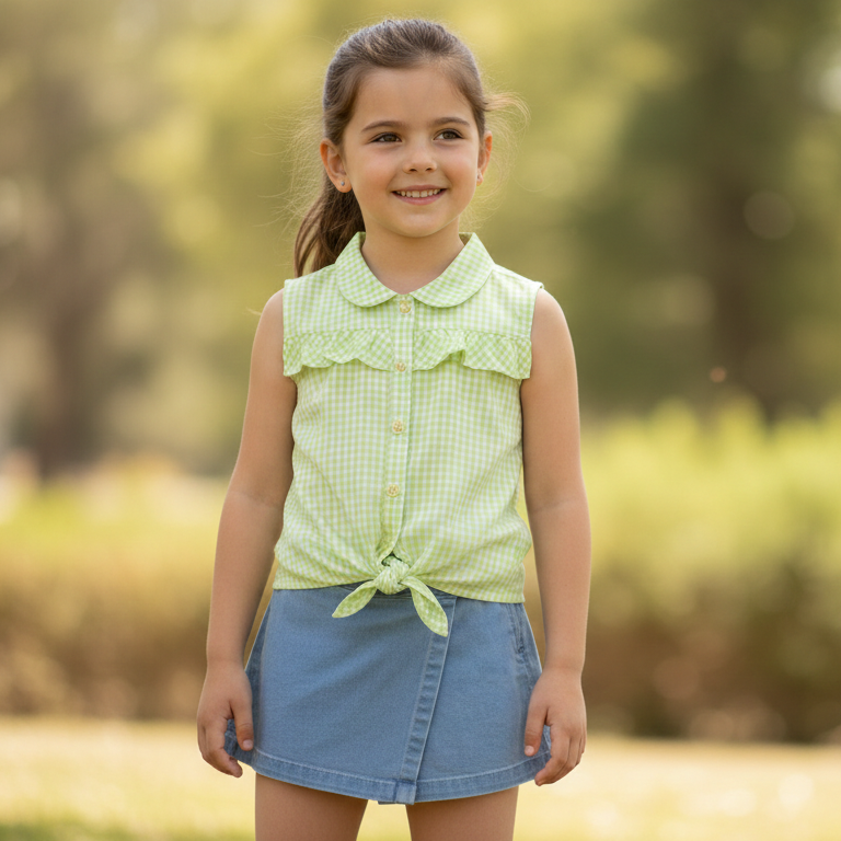 Camisa popelín cuadros de niña