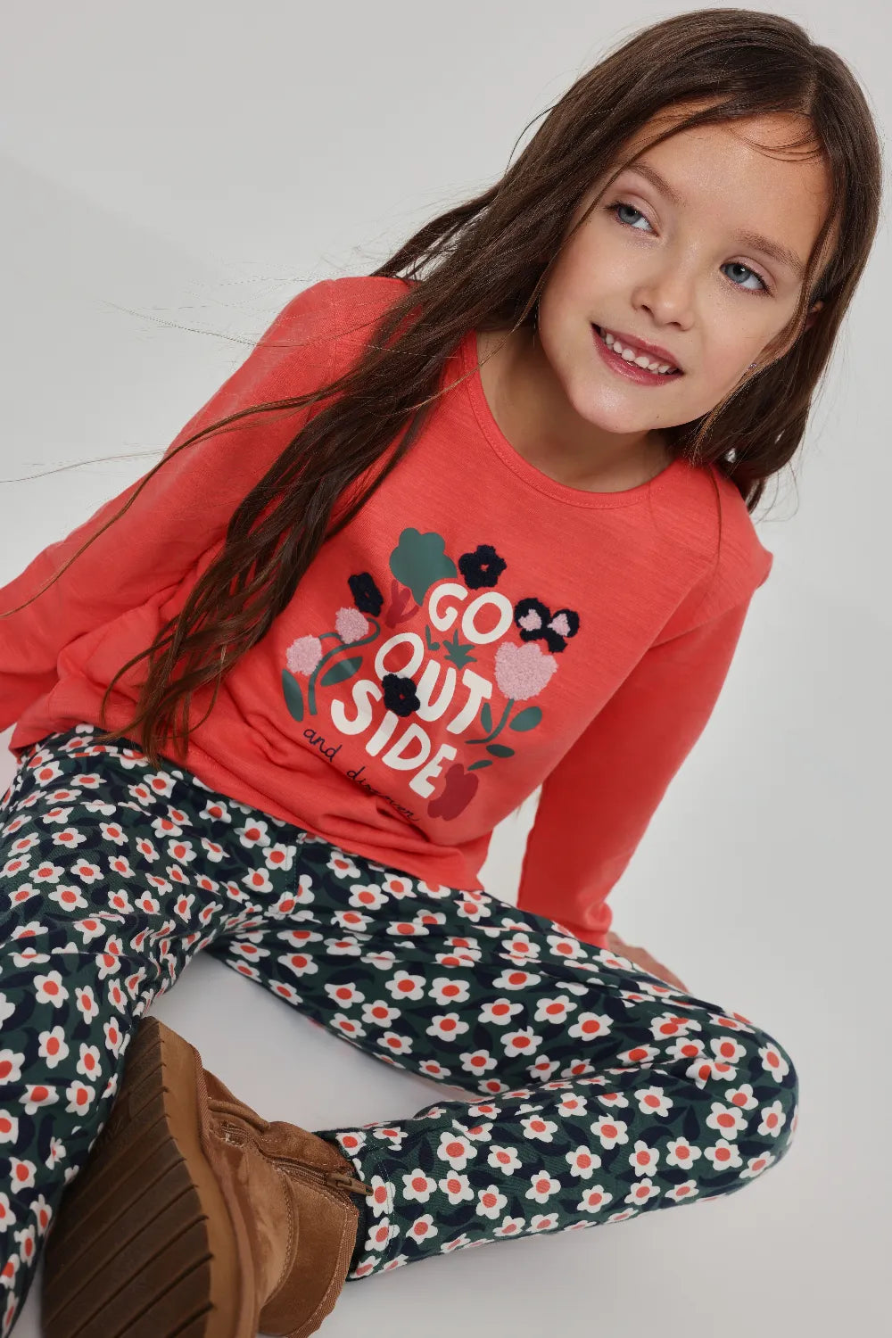 Pantalón felpa flores de niña tulipan