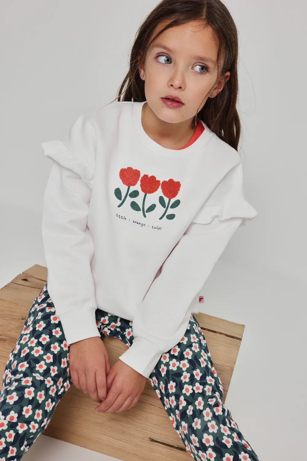 Sudadera de felpa niña con tulipanes