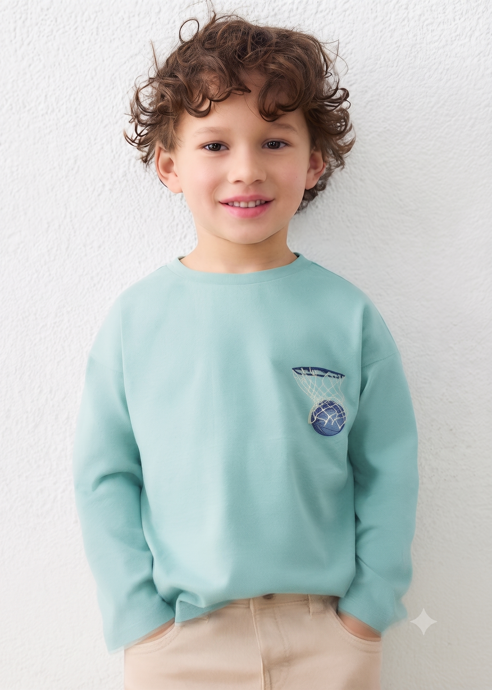 Camiseta manga larga estampado baloncesto, niño.