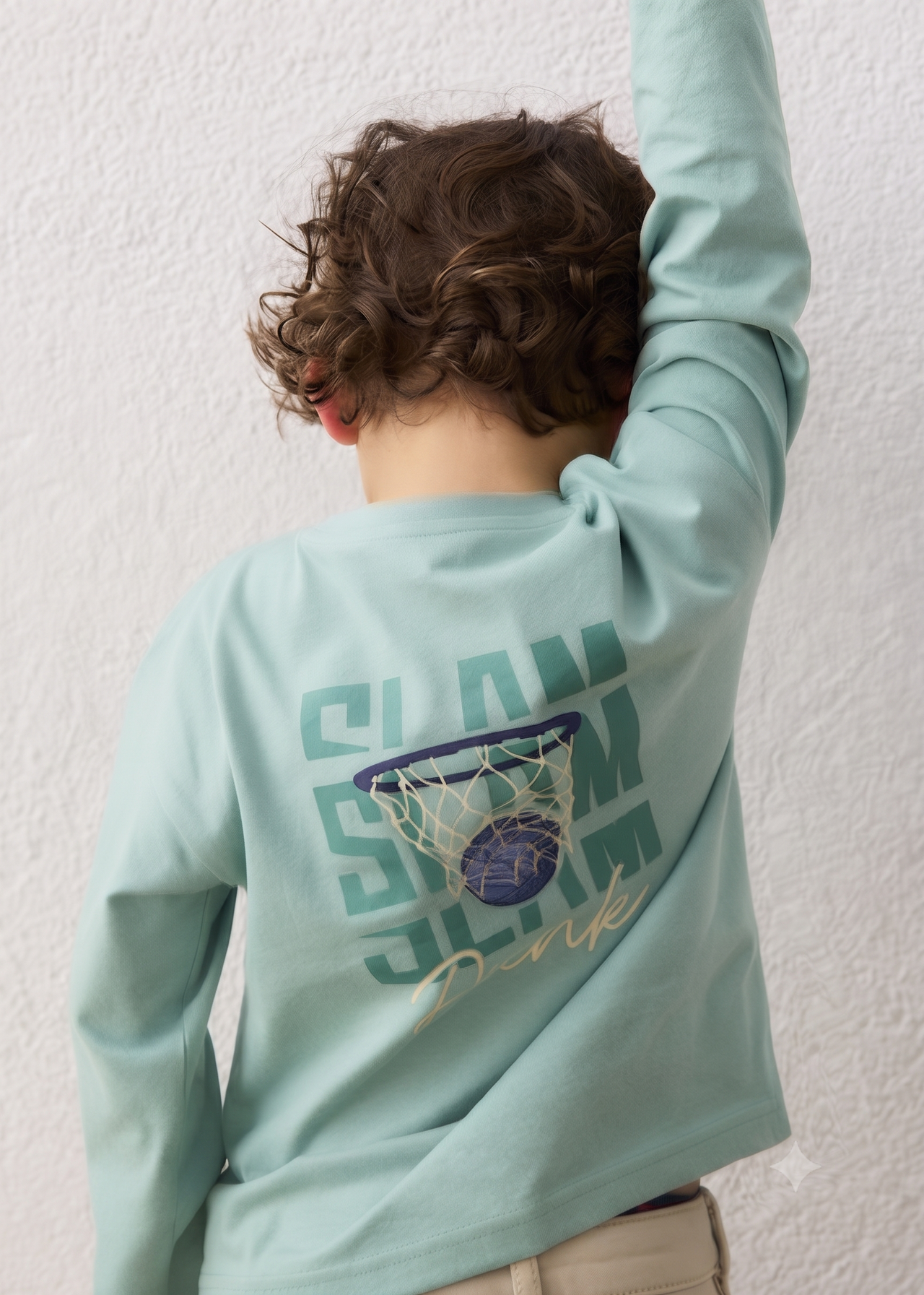 Camiseta manga larga estampado baloncesto, niño.