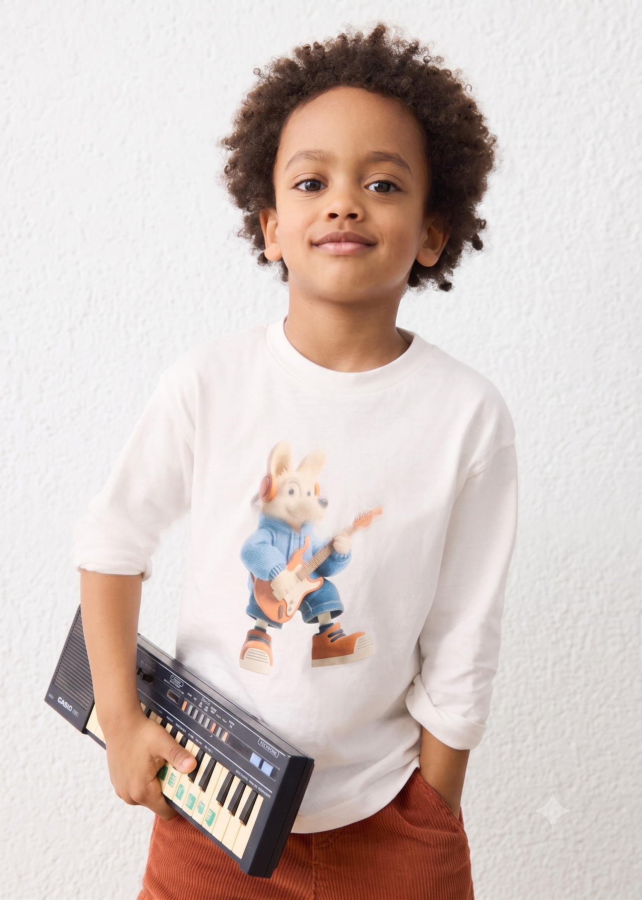 Camiseta manga larga zorro con guitarra niño