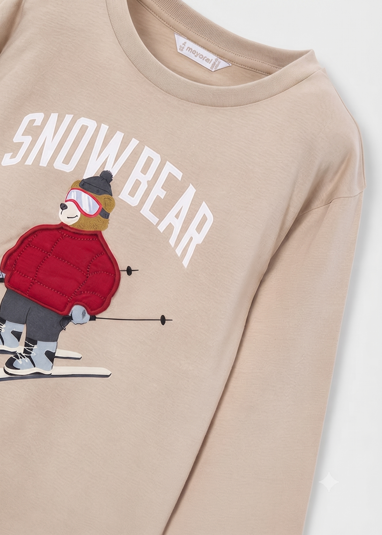 Camiseta manga larga aplique de oso, niño.