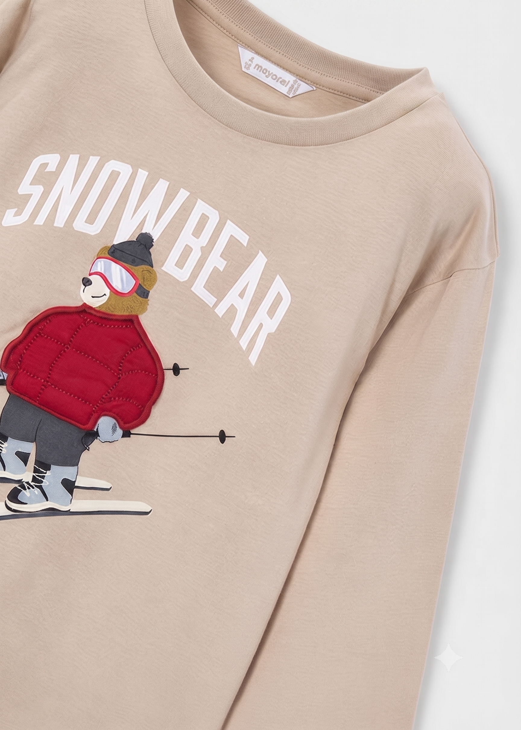 Camiseta manga larga aplique de oso, niño.