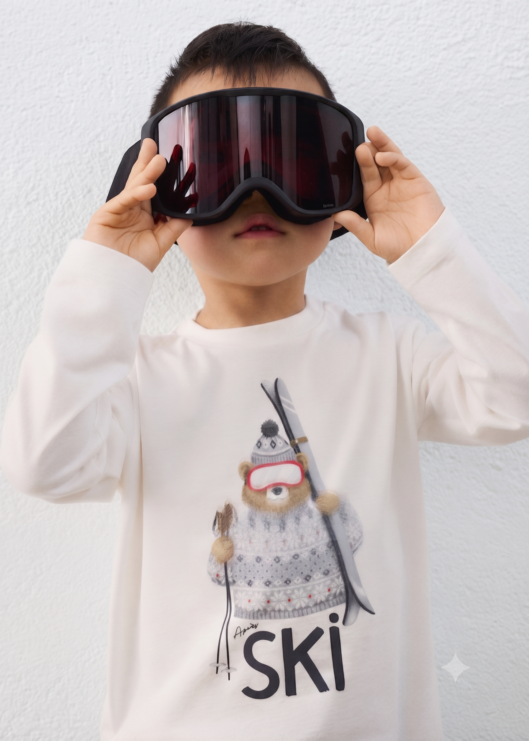 Camiseta manga larga estampado Oso Esquiador "Ski", niño.