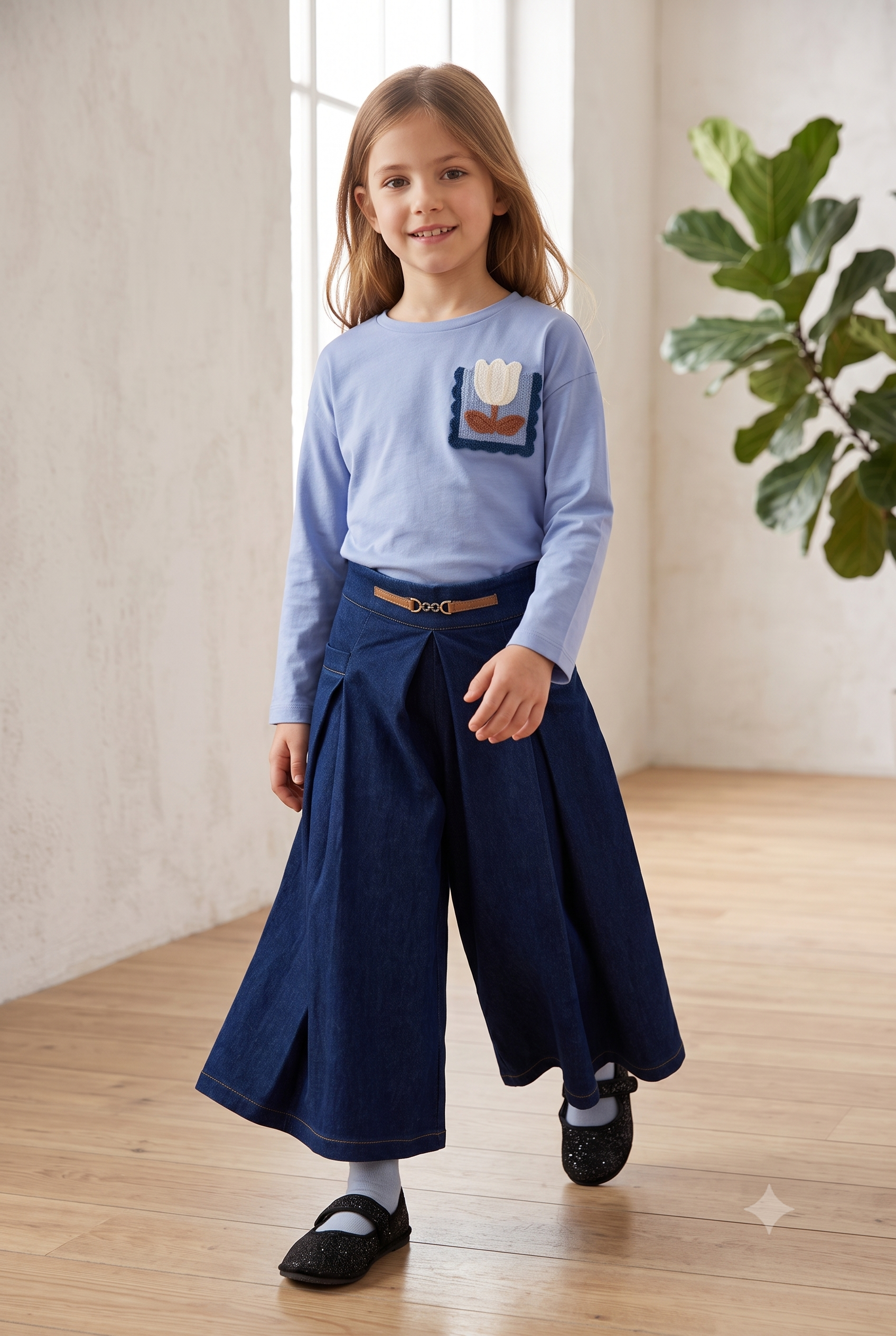 Camiseta manga larga bolsillo tricot niña.