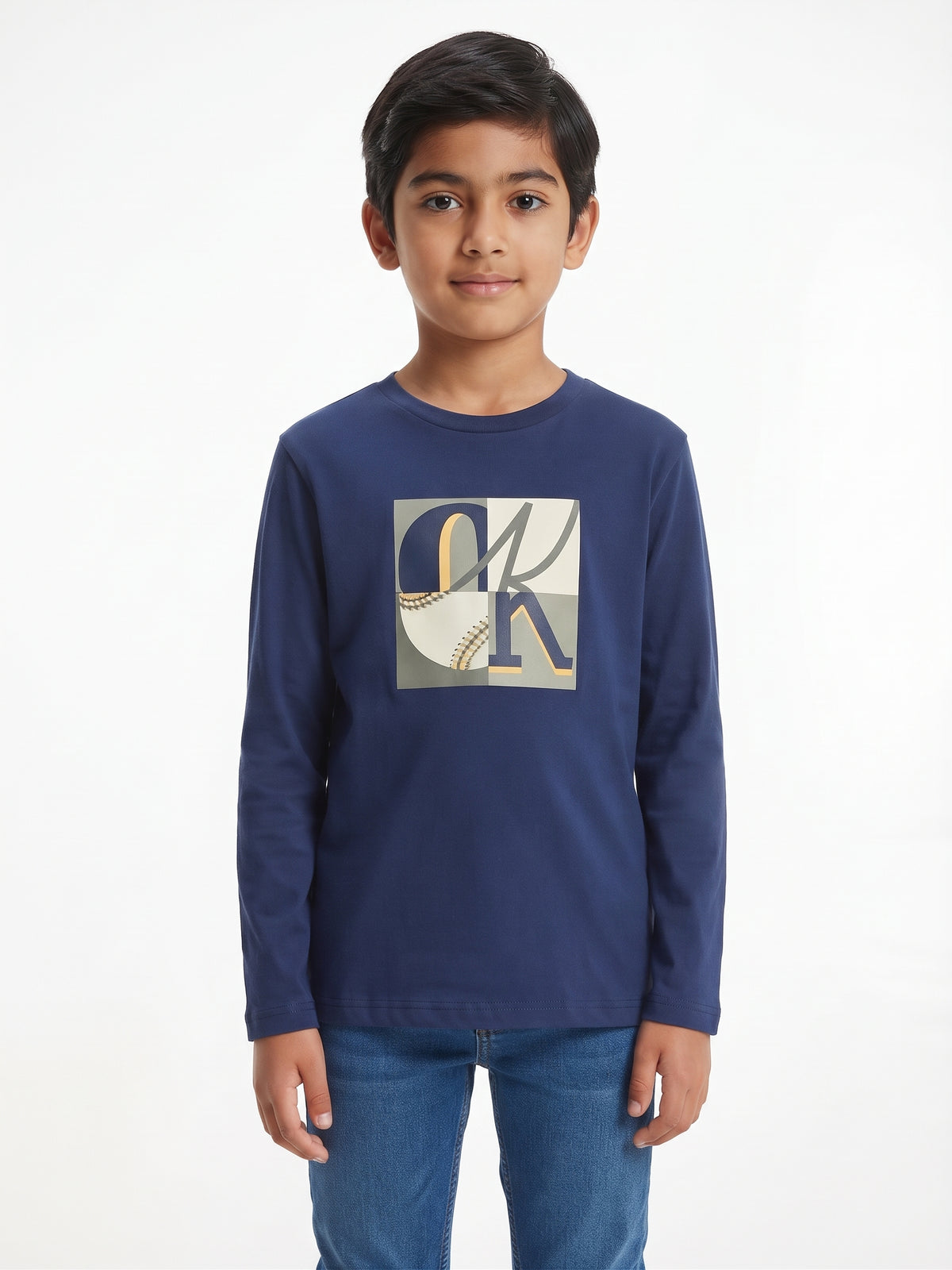 Camiseta manga larga azul estampado frontal niño