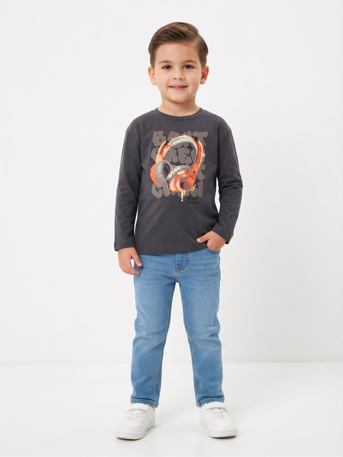 Camiseta manga larga estampado auriculares niño