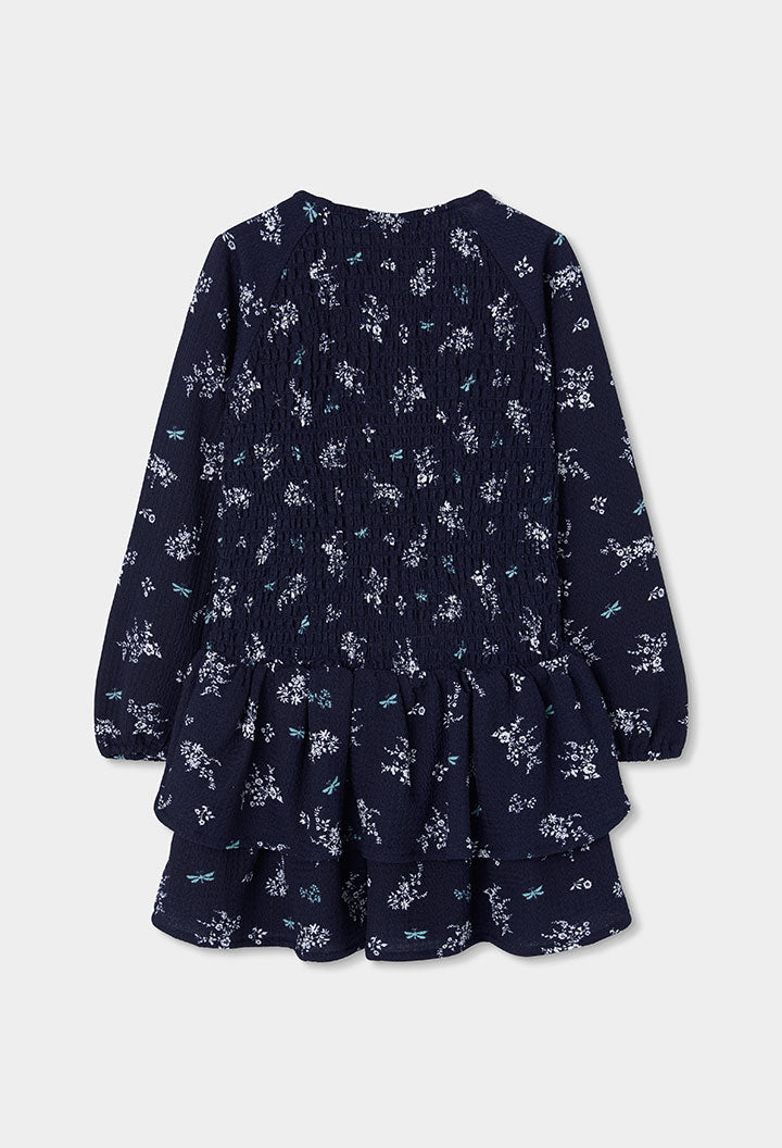 Vestido punto crepe flores de niña