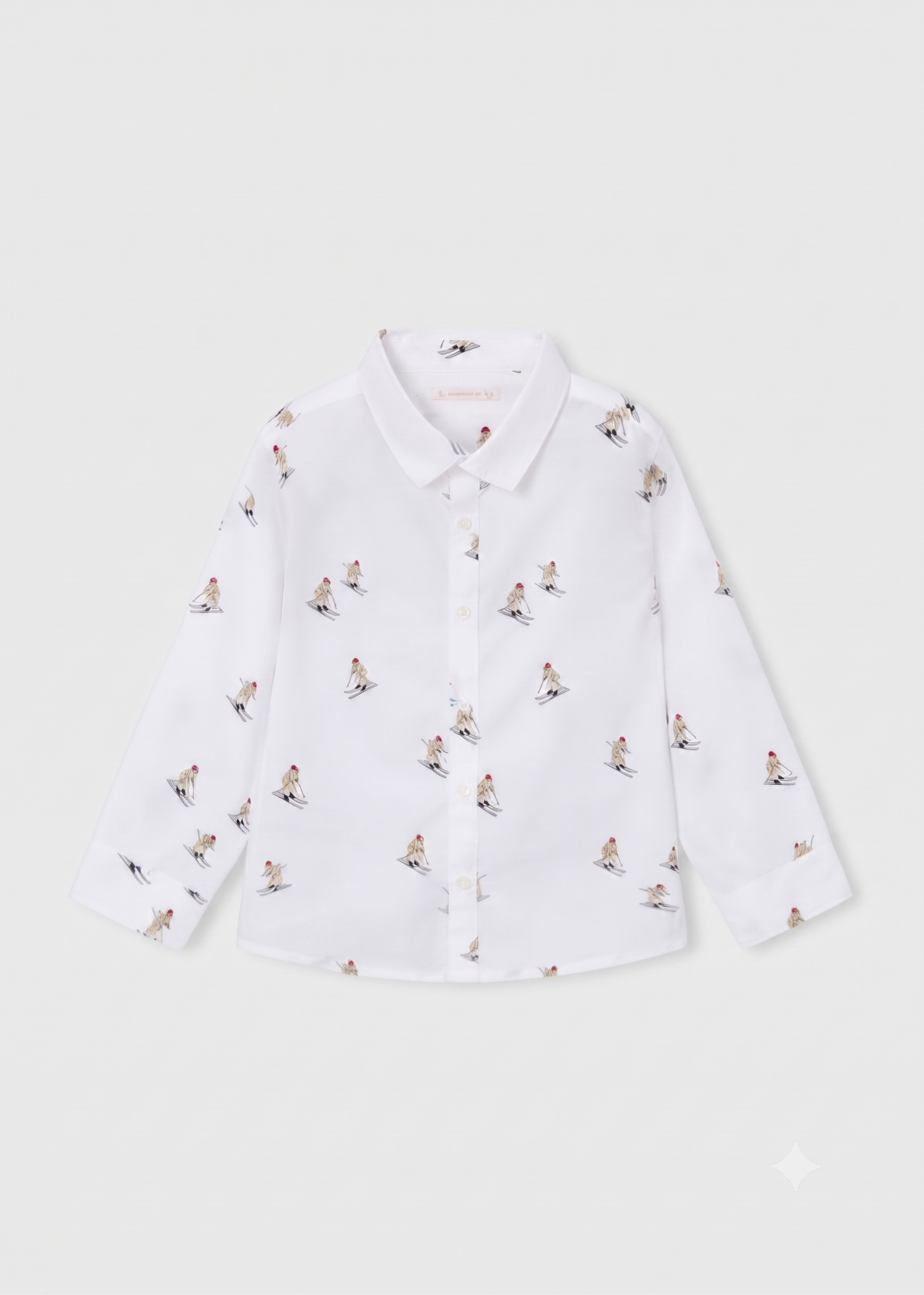 Camisa manga larga  estampado esquiadores color blanco, niño.