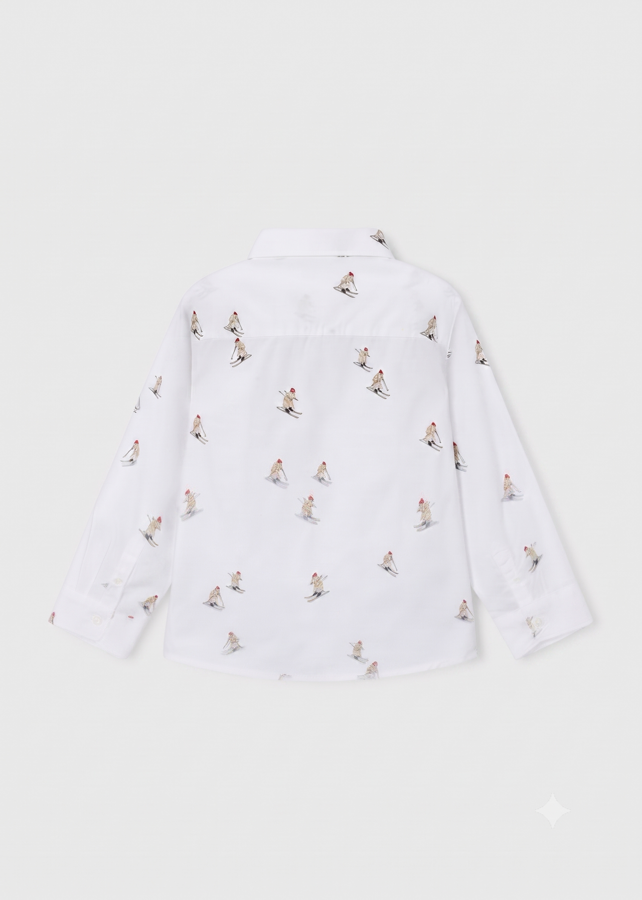 Camisa manga larga  estampado esquiadores color blanco, niño.