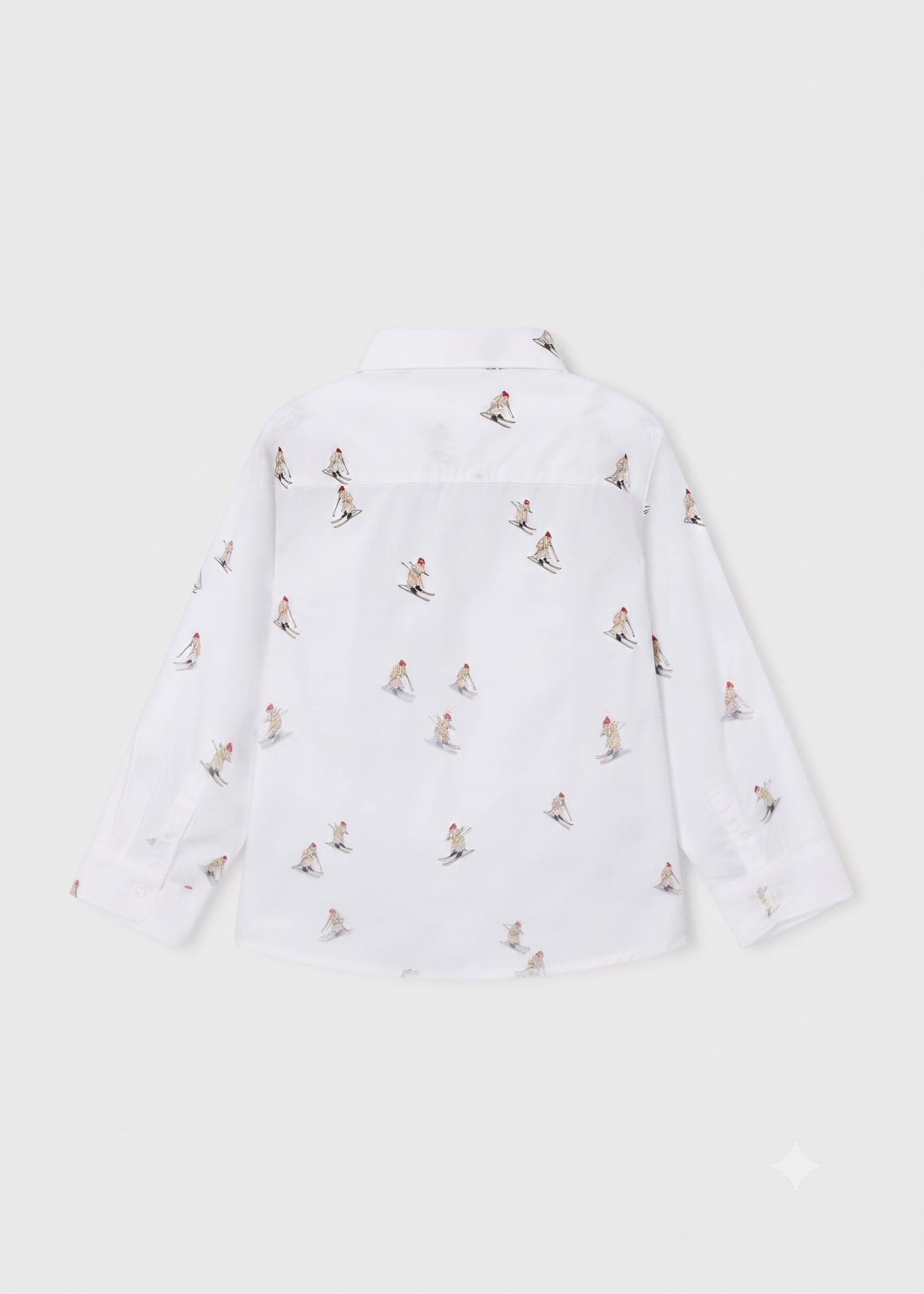 Camisa manga larga  estampado esquiadores color blanco, niño.