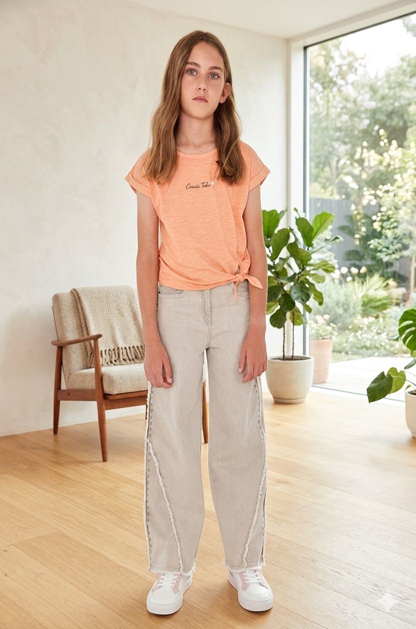 Pantalón denim elástico de niña