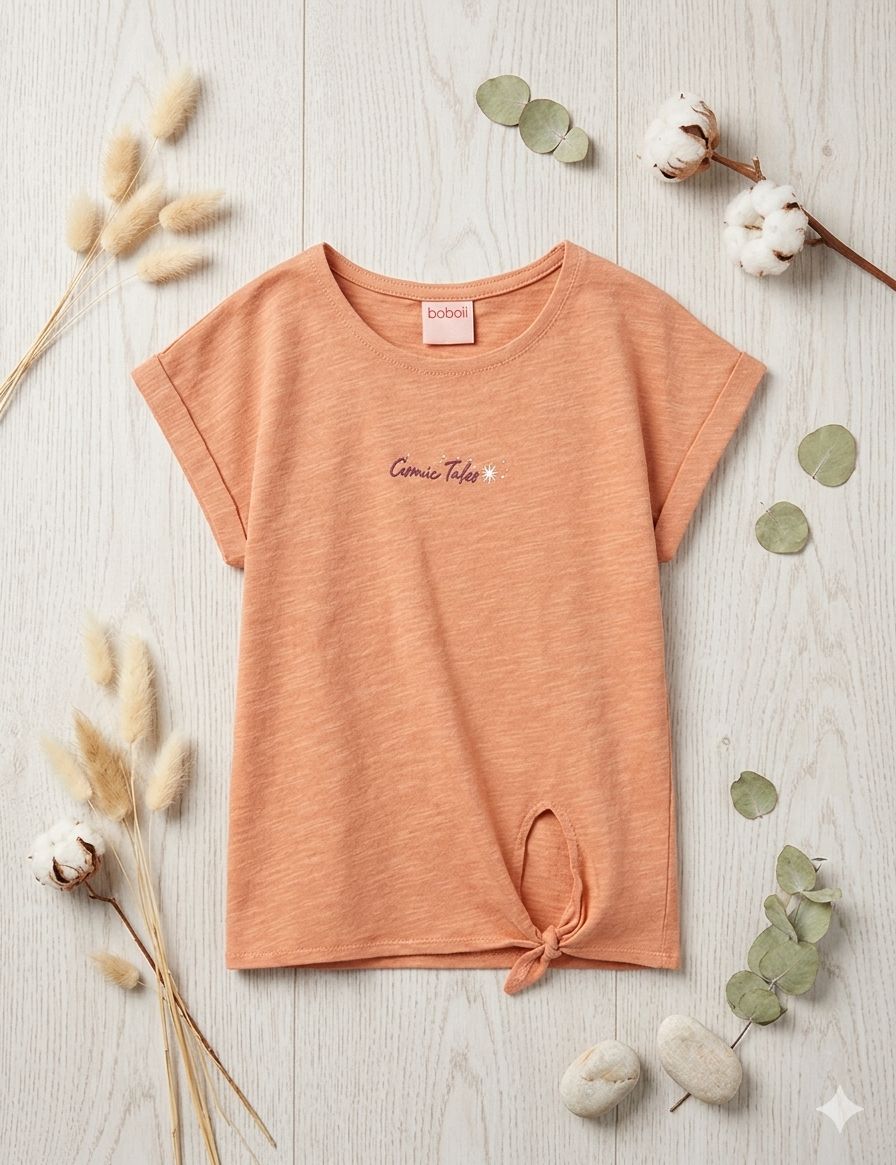 Camiseta punto flamé de niña